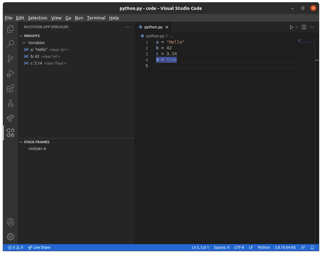 Visual Studio Code debugging with Multicode.app