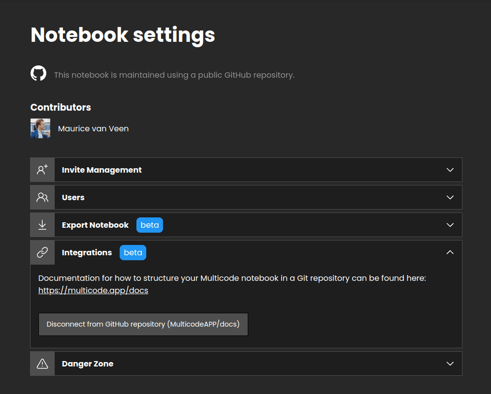 Multicode Notebook x Github integration